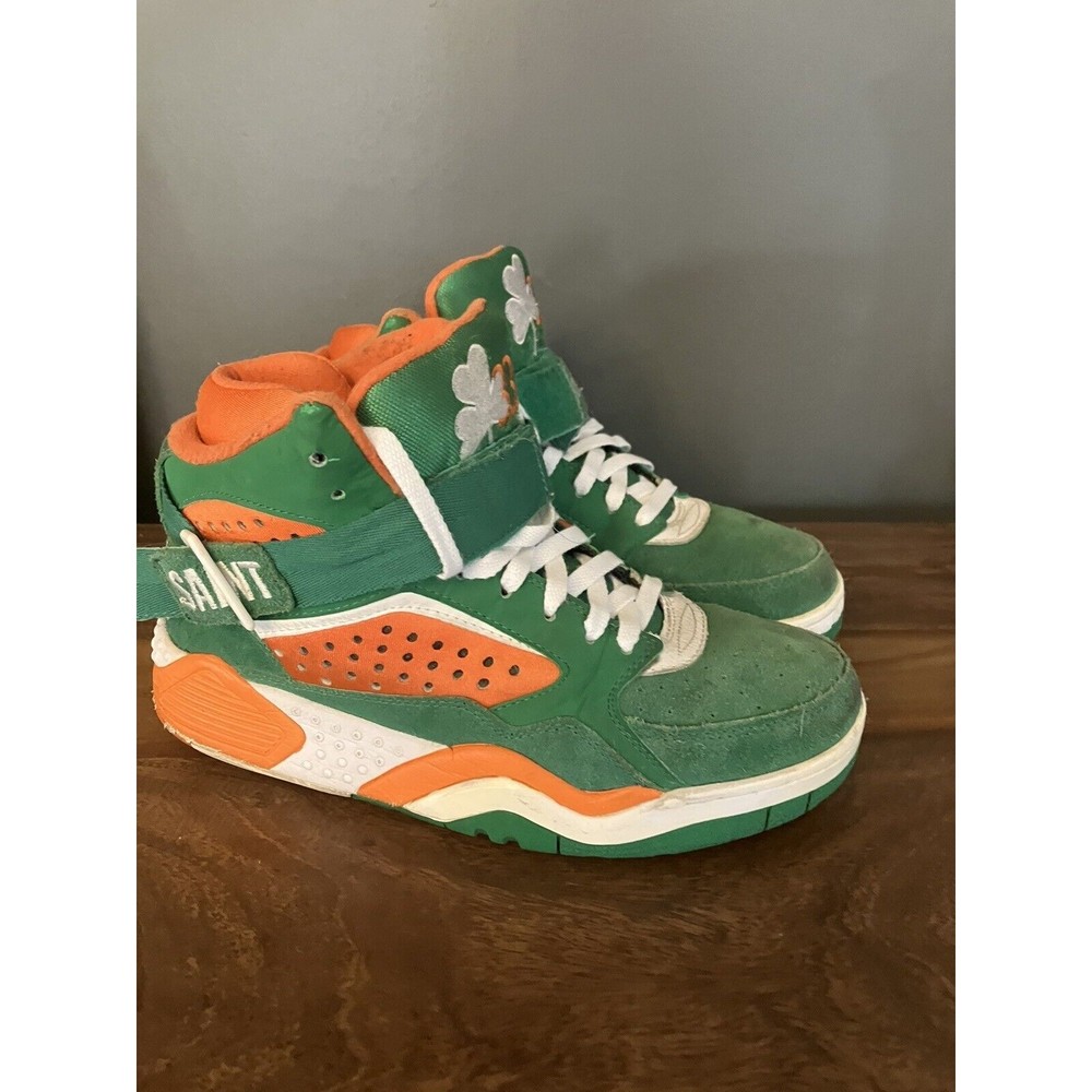 St. Patrick Ewing Green Orange Sz 10.5 Athletic High top Basketball Shoes